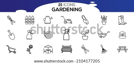Simple Set of Gardening Related Vector Line Icons. simple icon agricultural tools,Gardening and Seeding line icons Vector Icons. Includes such Icons as plants, horticulture, lawn, trees, gardening.