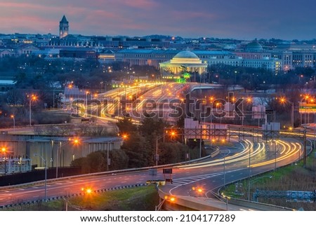 Washington, D.C., city skyline with Lincoln Memorial, Washington Monument and Thomas Jefferson Memorial in USA