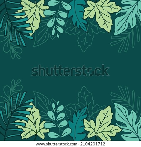 Natural Foliage Frame: Explore this stock vector featuring a hand-drawn illustration of a nature frame border adorned with lush green leaves on a harmonious green background. Perfect for leaf art