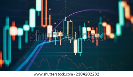 Abstract glowing forex chart interface wallpaper. Investment, trade, stock, finance and analysis concept. Royalty-Free Stock Photo #2104202282