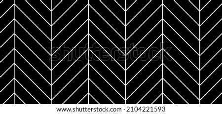 Black chevron herringbone parquet floor seamless pattern with diagonal panels. Vector wooden or brick wall texture. Modern interior background. Outline monochrome wallpaper.