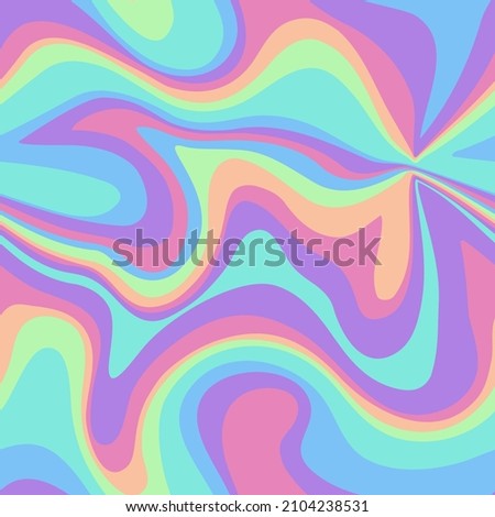 Abstract rainbow psychedelic waves print background. 1970s trippy seamless pattern. Holographic marble acrylic swirl, water texture, watercolor marble background. 