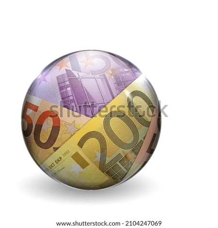 Money in the form of a ball against white background, 