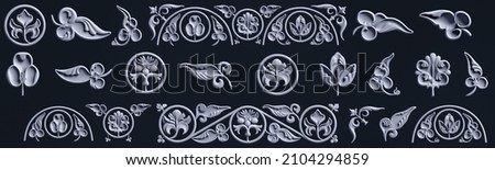 Gypsum decorative moldings isolated on a dark background Royalty-Free Stock Photo #2104294859