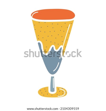 Ceramic goblet or glass, faience dish, handmade clay dishes. Hand drawn vector illustration. Isolated element on a white background.