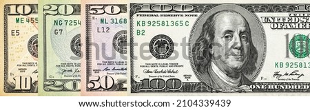 USA money banner. Biggest denomination of american paper money. Dollar bills background photo