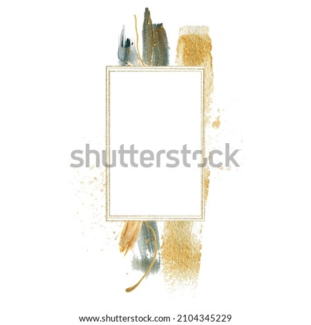 Watercolor abstract art. Hand painted gold frame, watercolor shape, form, stain. isolated on white background. Golden border illustration for design, print or background
