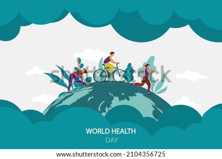 World Health Day. Healthy lifestyle. running, cycling, walking, yoga. Design elements in pastel colors with texture
 Royalty-Free Stock Photo #2104356725