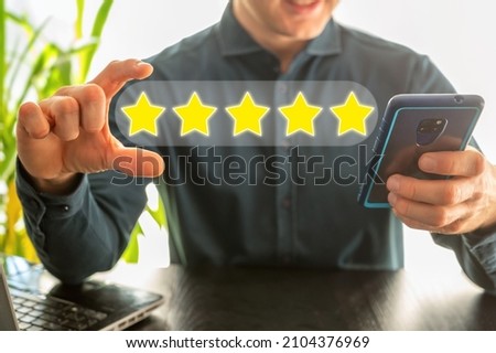 Satisfied customers rate the product or service online with five stars