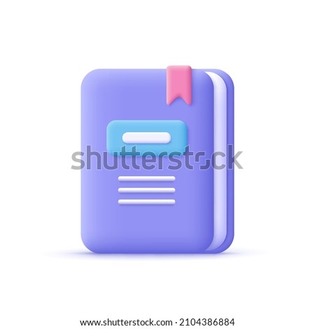 Book, Textbook with bookmark. 3d vector icon. Cartoon minimal style. Royalty-Free Stock Photo #2104386884