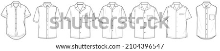 mens short sleeve shirts fashion flat sketch vector illustration Royalty-Free Stock Photo #2104396547