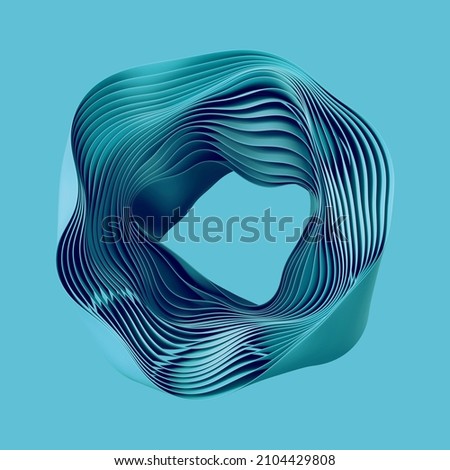 3d render, abstract layered curvy object with hole, isolated on blue background, modern minimal wallpaper