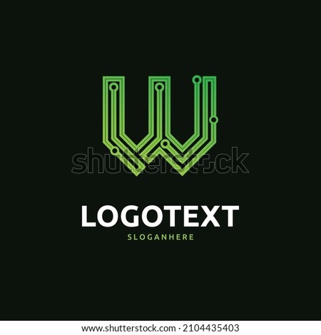 W letter logo, W circuit logo, tech logo design