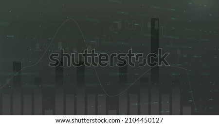 Image of financial data processing over black background. global business, finances, digital interface and connections concept digitally generated image.