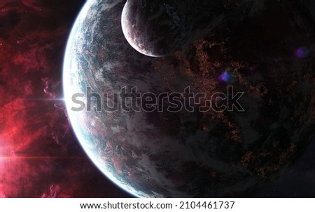 Inhabited planets in deep space. Beautiful space landscape. Science fiction. Elements of this image furnished by NASA