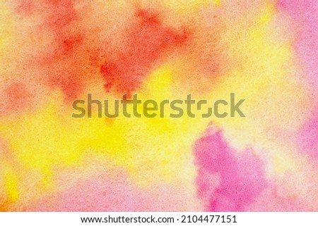 Abstract red yellow pink watercolor paper textured illustration for grunge templates design, vintage card. Wet effect hand drawn canvas aquarelle background