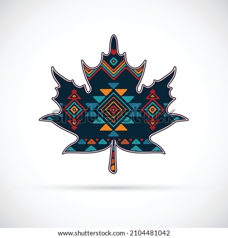 Maple leaf with tribal geometric design. 