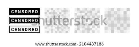 Set of pixel censored signs elements. Black censor bar concept. Blurred grey censorship background. Vector illustration. Royalty-Free Stock Photo #2104487186