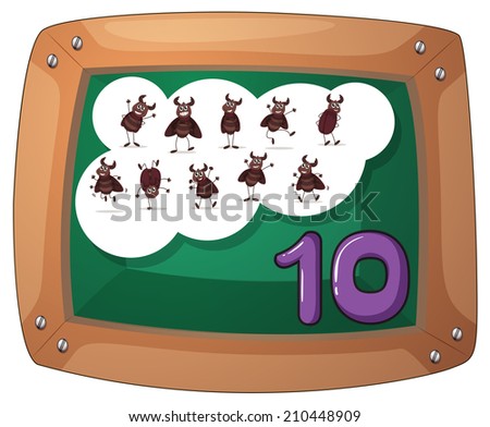 Illustration of a blackboard with ten cockroaches on a white background