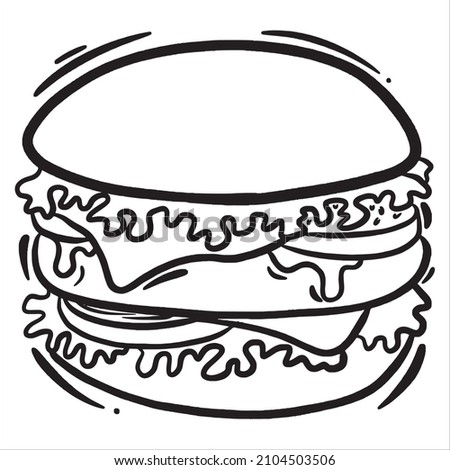 doodle burger illustration, black and white burger icon illustration