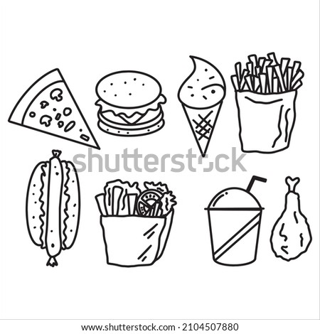 Set of fast food vectors. hand drawn illustration junk food icon.