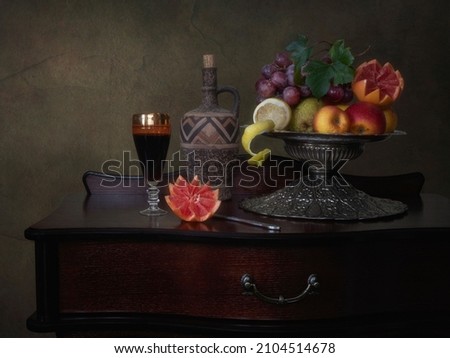 Still life with fruits and wine glass
