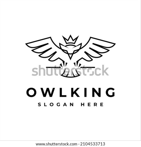 Owl King Line Art Logo Design Template