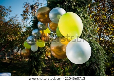 Wedding arch made of colorful inflatable balloons. Celebration of a children's party. arch made with balloons