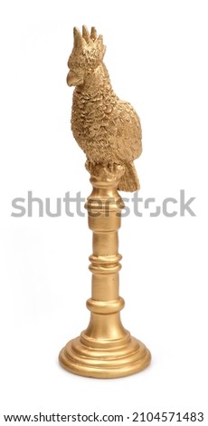 Golden tropical bird (parrot on a pole) isolated on a white background