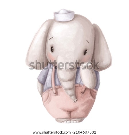 cute baby elephant, watercolor illustration, children's clipart with cartoon character good for card and print design
