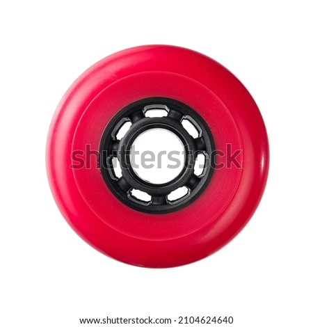 New red roller skating wheel on white background