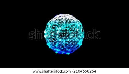 metaverse Abstract technology aquamarine blue sphere background made of lines and dots, particles. blend mode, FUI element. geometric background from abstract molecules.
