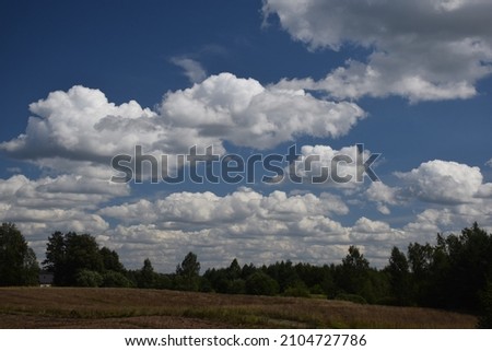 The rural landscape with cloudy blue sky. Stock Photo