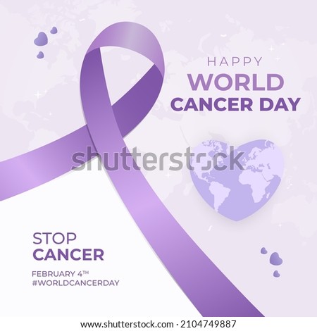 Happy World Cancer Day illustration stop cancer campaign on purple color background. World Cancer Day February 4th design