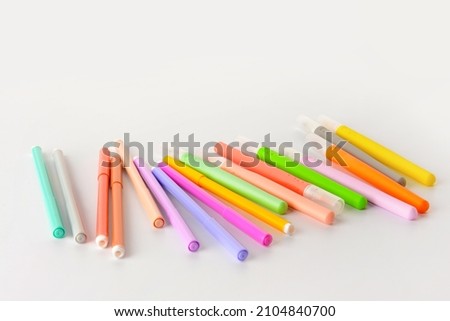 Different felt tip pens on white background