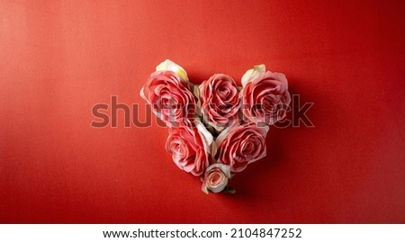 Valentine day composition on red background