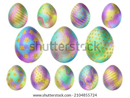 Fantastic eggs and where to find them. Easter modern clip art with abstract pattern on white background