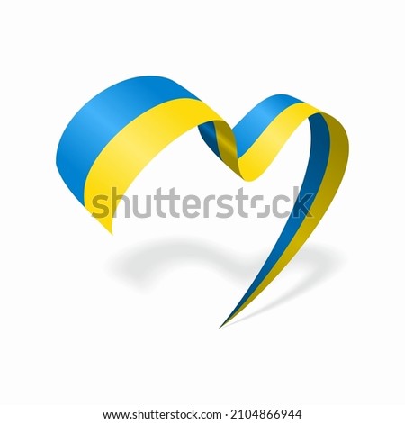 Ukrainian flag heart shaped ribbon. Vector illustration. Royalty-Free Stock Photo #2104866944