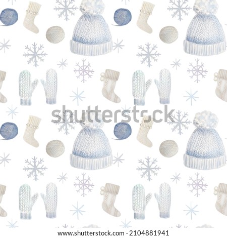 watercolor winter pattern seamless with hats