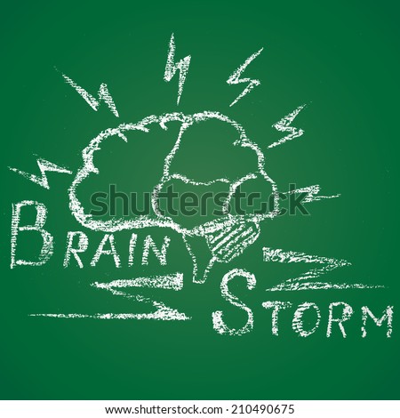 Illustration of brainstorm on a green chalkboard