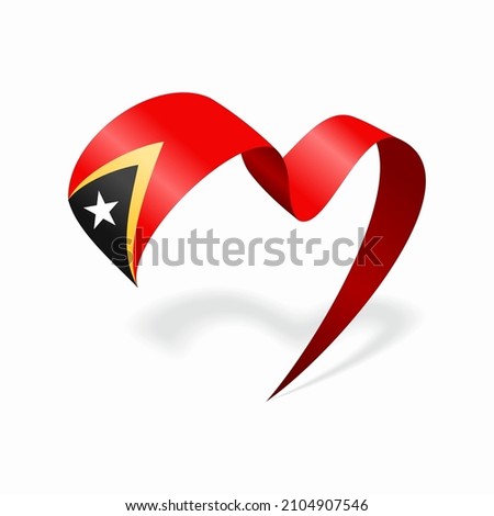 Timor-Leste flag heart shaped ribbon. Vector illustration.