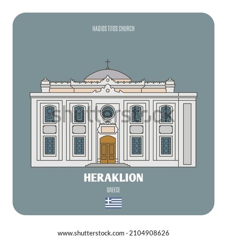 Hagios Titos church in Heraklion, Greece. Architectural symbols of European cities. Colorful vector  Royalty-Free Stock Photo #2104908626