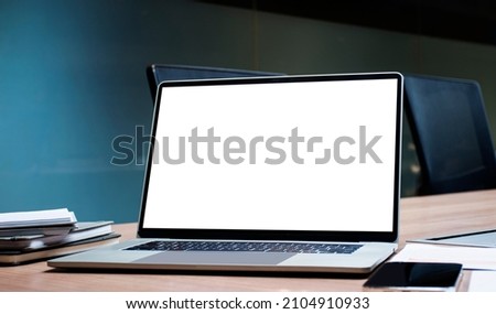 White screen background mock up on display laptop with clipping path
