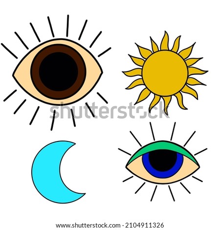 
clip art of Slavic symbols sun moon eye. Ancient signs. Set of Slavic mythology.