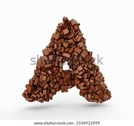 Letter A made of chocolate Chunks Chocolate Pieces Alphabet (Letter A) 3d illustration