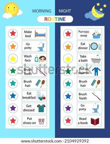 Kids Daily Responsibilities Chart, Morning Evening Checklist, Daily Task List, Children's Job Poster, Royalty-Free Stock Photo #2104929392