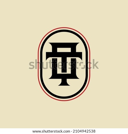 Monogram, Badge logo, Initial letters O, T, OT or TO, Interlock, Modern, Sporty, Black and Red Color on Cream Background