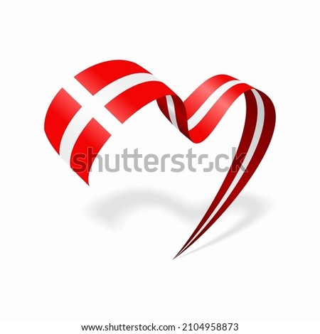 Danish flag heart shaped ribbon. Vector illustration. Royalty-Free Stock Photo #2104958873
