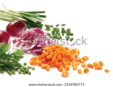 to prepare the dish, you will need chopped vegetables,onions,carrots,celery, Royalty-Free Stock Photo #2104980773