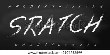 Scratch alphabet, chalk letters on blackboard. Speed style handwritten font. Sketch font. Vector typographic design
